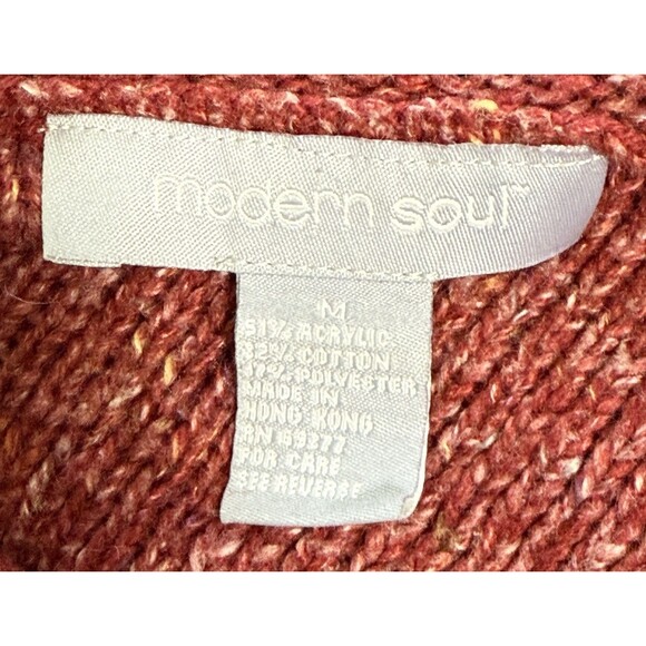 Women’s Red Marled Fringe Chunky Sweater Artsy Cozy Fall Boho Casual Rustic Sz M - Picture 5 of 8